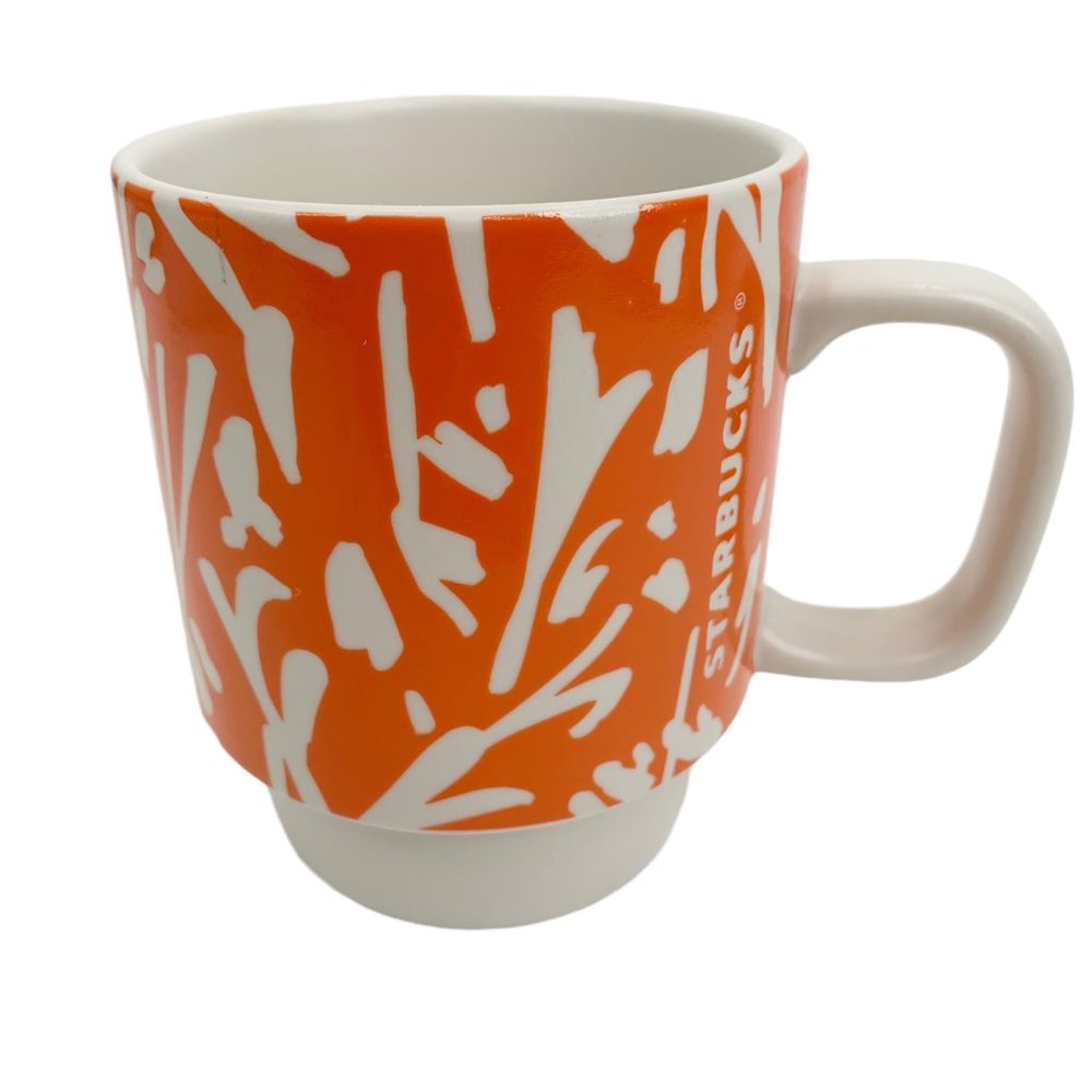 Starbucks Coffee Mug 2016 Orange White Floral Pattern Halloween Stackable 12 oz